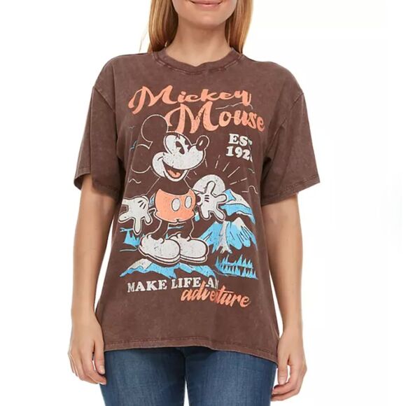 Disney Mickey Mouse Women's Screenprint Retro Character Tee, Acid Wash Brown, XL - Picture 1 of 6